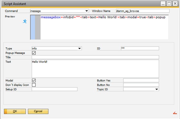 Creating messagebox with the Script Assistant