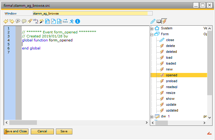 Instering Event in the Editor