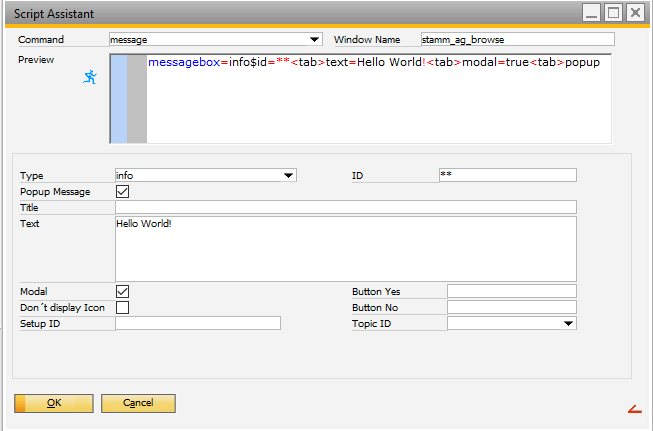 Creating messagebox with the Script Assistant